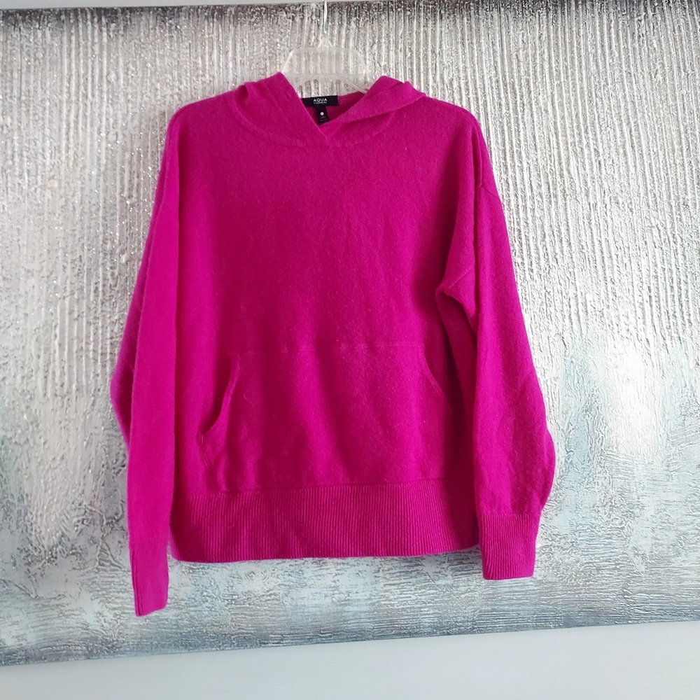 Aqua Fuchsia Cashmere Oversized Knit Hoodie Sweater Sz- S